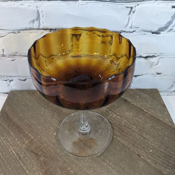 empoli amber footed glass bowl candy dish trinket dish decor 7" - Picture 2 of 6